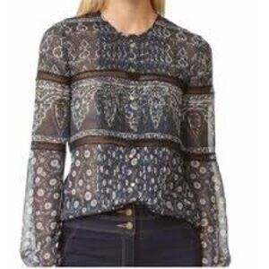 Veronica Beard Silk/Lace blouse Elegant Sheer navy printed WomenTop luxury SZ 10